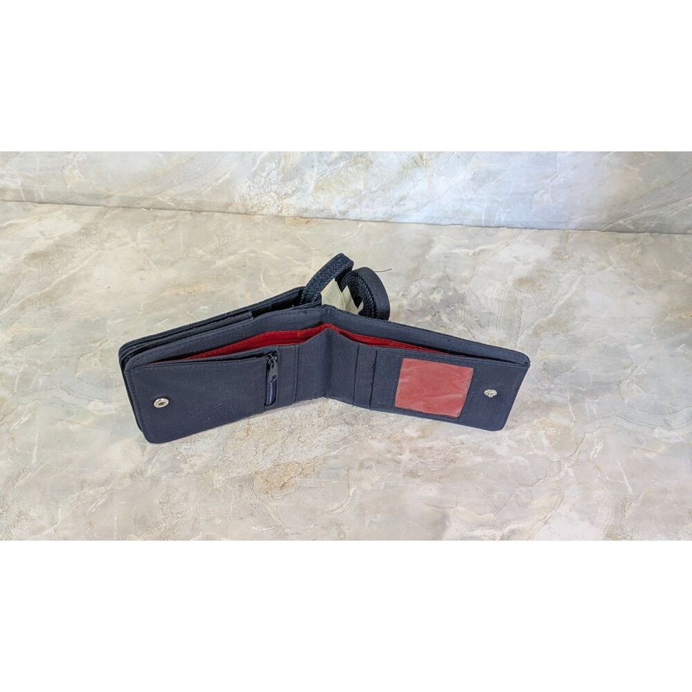 Denim wallet mini purse - Kitten and Shimmery Red 'Yarn' with removable strap - Picture 4 of 7